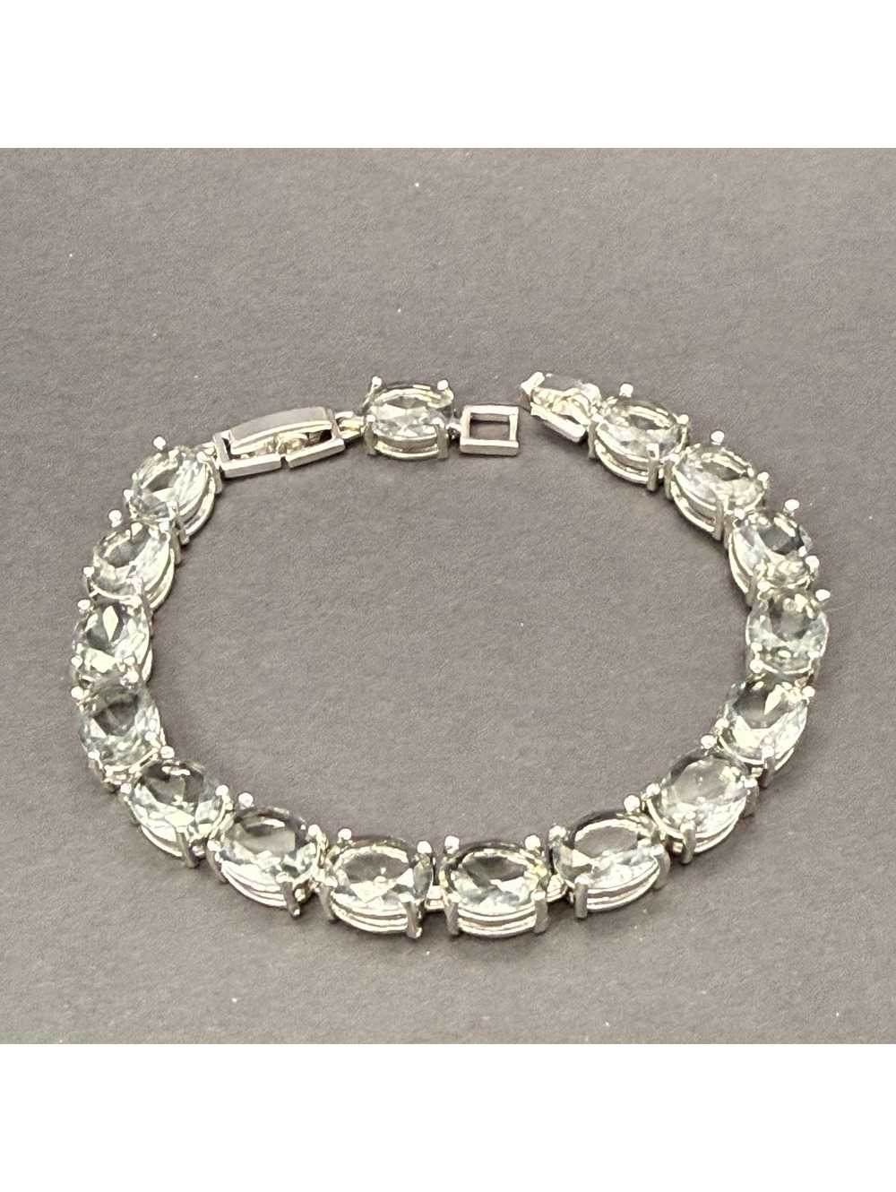 candy+clover Silver Oval Gray Crystal Tennis Bracelet